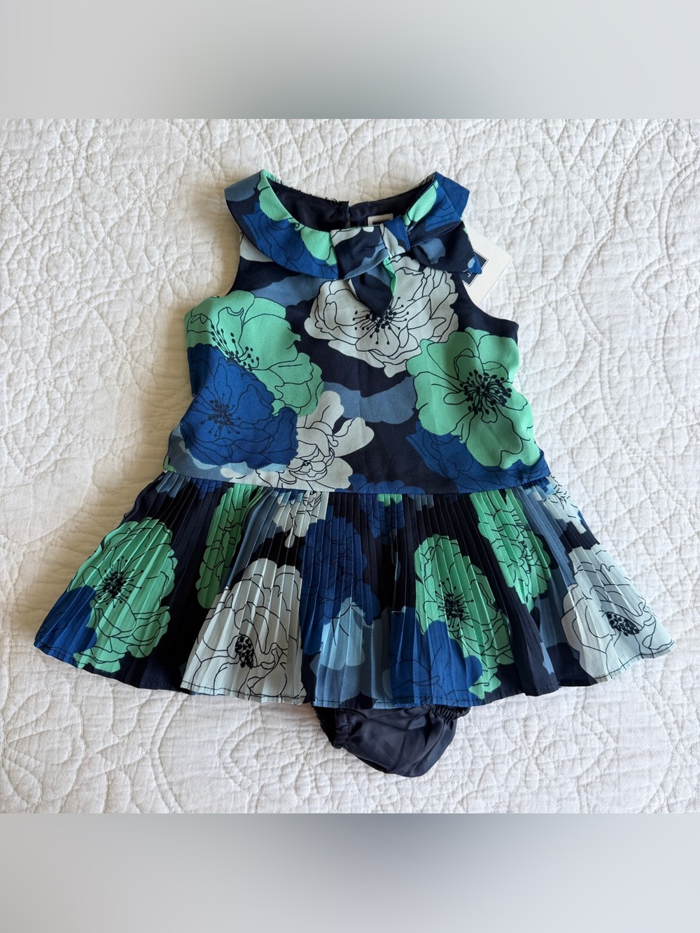 NWT Janie and Jack Girls Infant Parisian Daydream Floral Dress 3-6M Blue Green